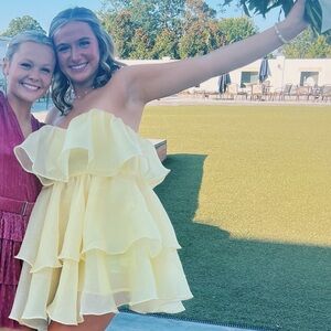 Yellow Strapless Ruffle Dress